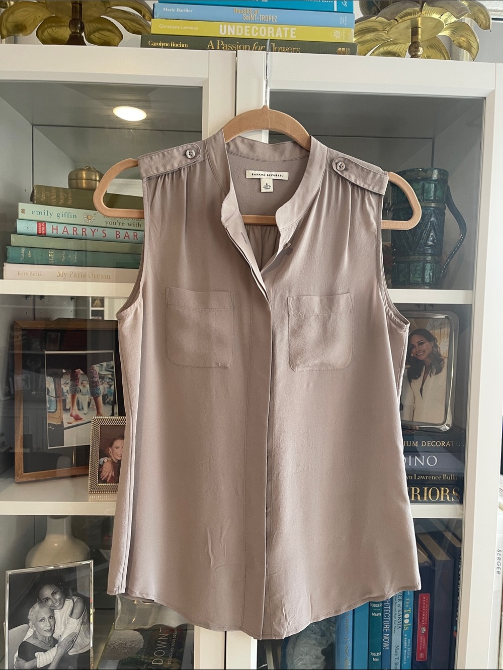 Banana Republic Silk-Blend Sleeveless Shell in Taupe Gray